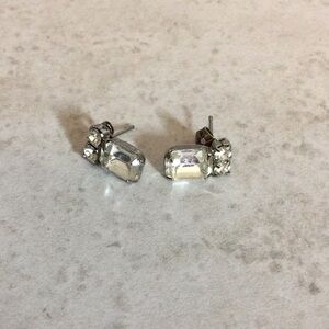 Elegant Silver CZ 3 Stone Stud Earrings